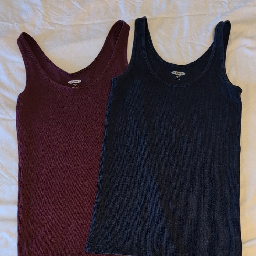 Old Navy Maroon and Dark Blue Ribbed Tank Tops - Two Pack / Pair